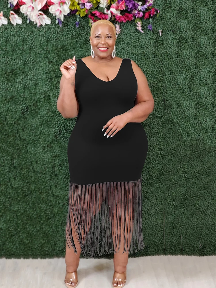 

Plus Size Dresses Summer 2022 Elegant Dresses for Women 5xl Parti Tassel Black Sexy Even Dress Wholesale Bulk Dropshipping