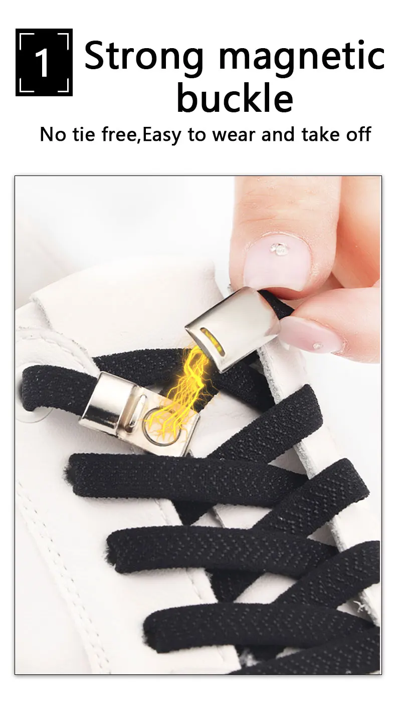 Magnetic Lock Shoelace Without ties Flats Elastic Laces for Sports Unisex 8mm Thick Tennis No Tie Shoe laces Shoes Accessories