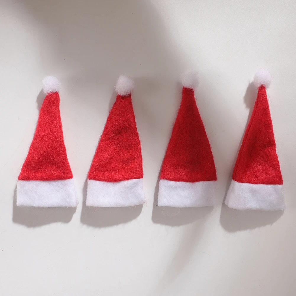 20-60Pc Mini Santa Hat Non-Woven Fabric Lollipops Caps Christmas Wine Bottle Covers Xmas Bottles Holder Table Dinner Decorations