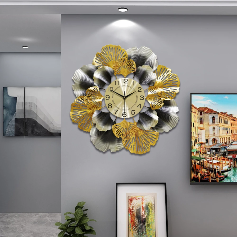 Ginkgo biloba creative wall clock European luxury clocks living room American minimalist home decoration art clock wall.