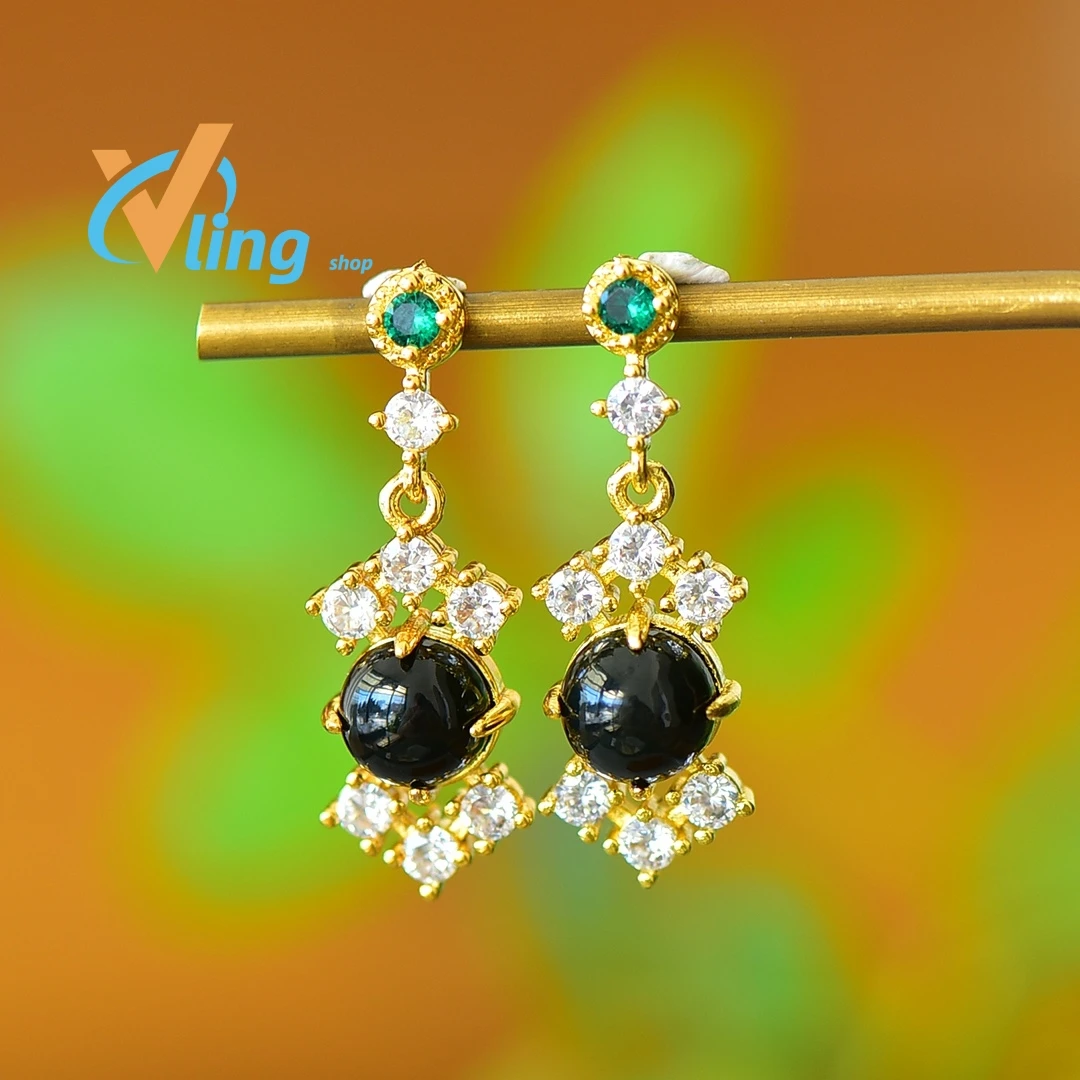 

Earrings with Copper Inlaid Earrings for Women Unique Temperament Exquisite and Fashionable Exquisite and Trendy Hotan Jade