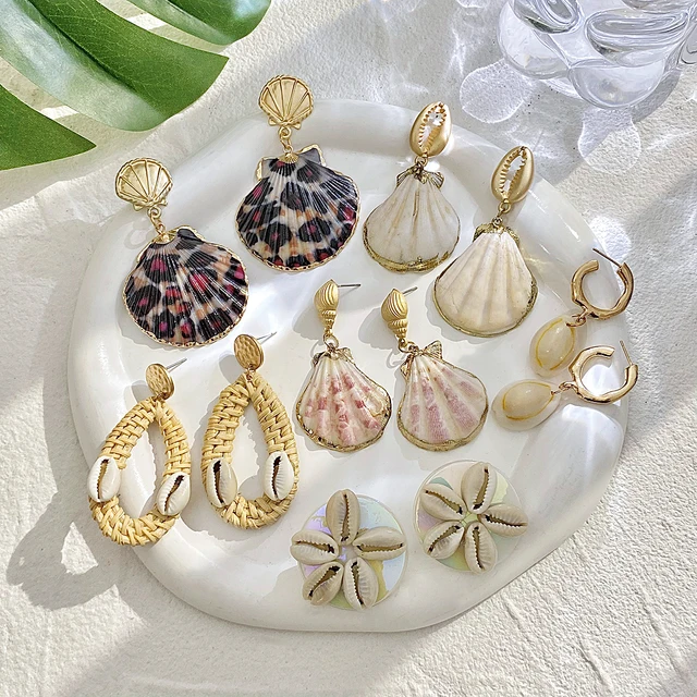 Seashell Earrings Dangle Gold & Silver Shell Dangle Earrings - Beachy Summer Jewelry Sardine Earrings