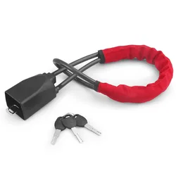 Universal Car Steering Wheel Lock with Seat Belt Socket and Steel Rope - Enhanced Anti - Theft Protection with 3 Keys (Red)