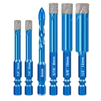 Lot de 6 forets diamantés à sec pour granit, porcelaine, carrelage, céramique, marbre, avec tige hexagonale, diamètres 1/4'', 5/16'', 3/8'', 1/2'' 1