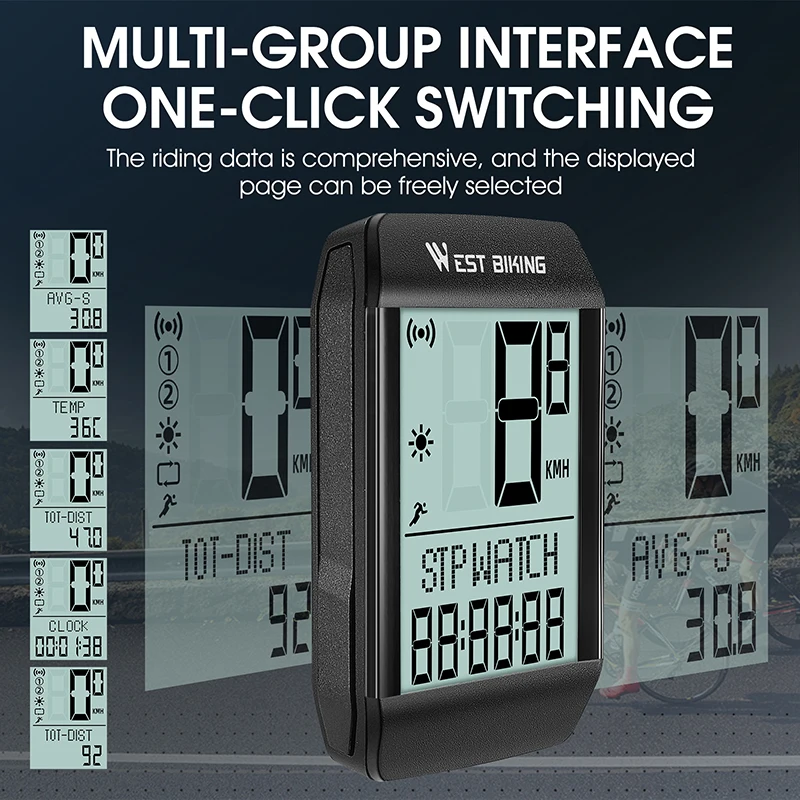 WEST BIKING 5 Language Bicycle Wireless Computer Waterproof Cycling Odometer Digital Speedometer Stopwatch Bicycle Accessories