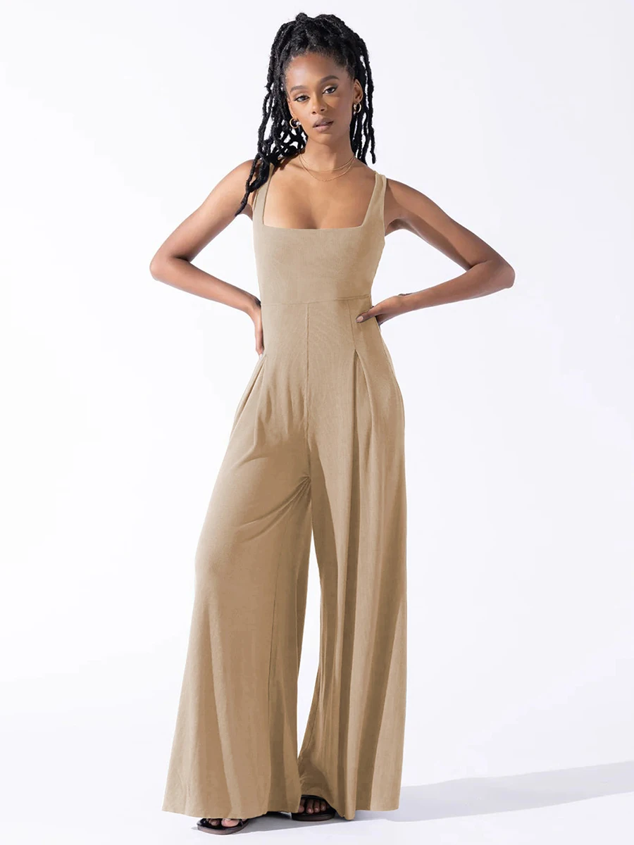 

Solid Color High Waisted Jumpsuit Woman Loose And Comfortable Wide Leg Pants Fashion Casual 2024 Spring Summer New Bodysuit