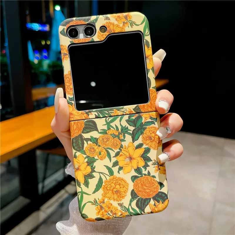 Hard Shell Flower Phone Case For Samsung Galaxy Z Flip 5 4 3 5G PC Protective Cover Flip5 Flip4