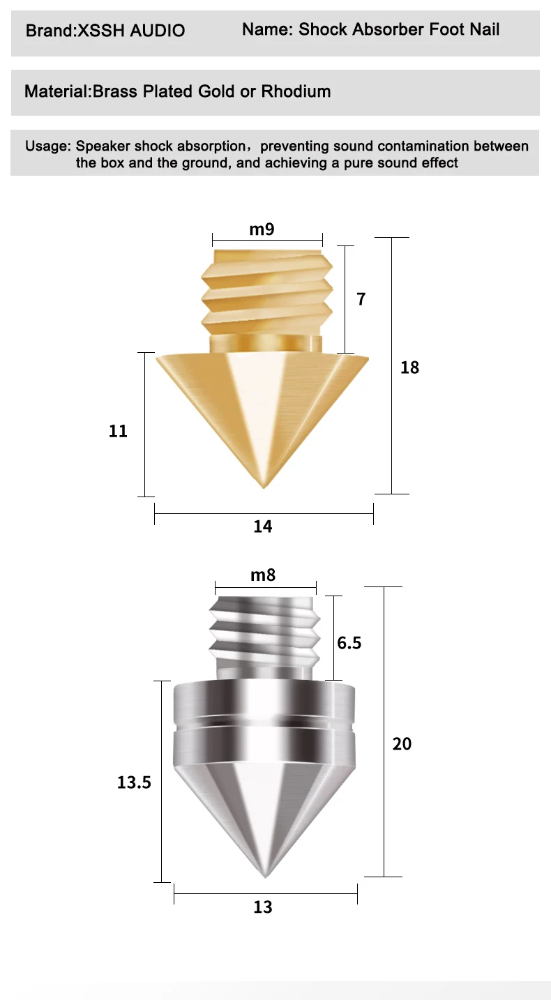 M8 M9 Spikes CD-Ständer Lautsprecher Gold Silber Messing Metall Spike Kegel Boden Nagel Subwoofer Verstärker Player Plattenspieler Isolation Füße – Detail 6
