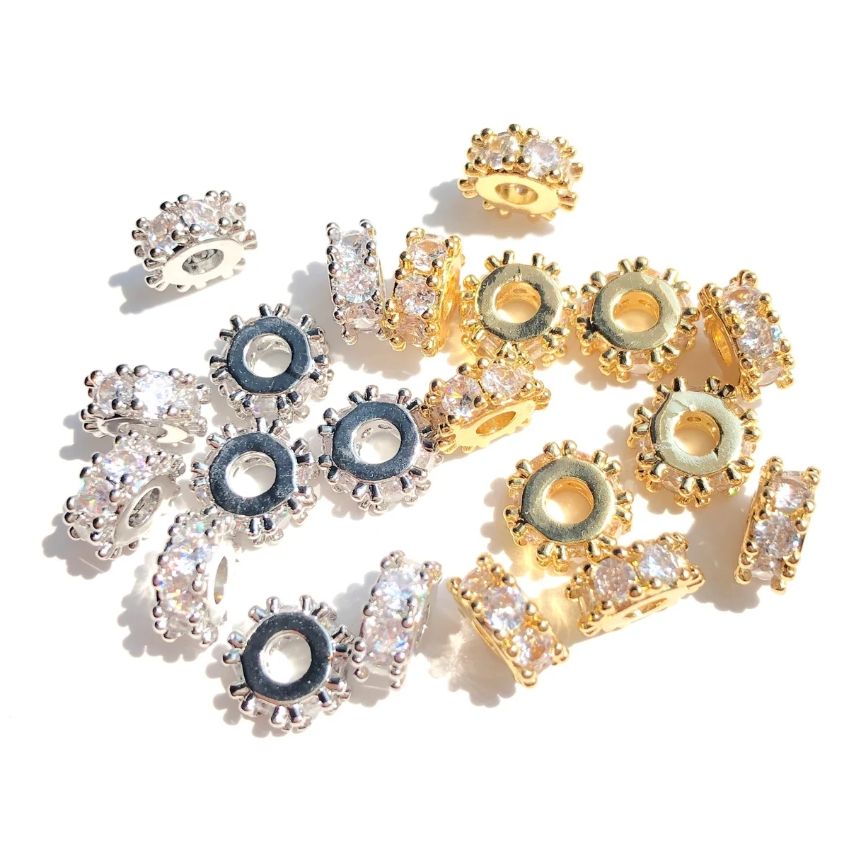 20pcs 7.6mm Zirconia Pave Wheel Spacers Rondelle Beads for Women Bracelet Necklaces Waist Jewelry Accessories Making Wholesale