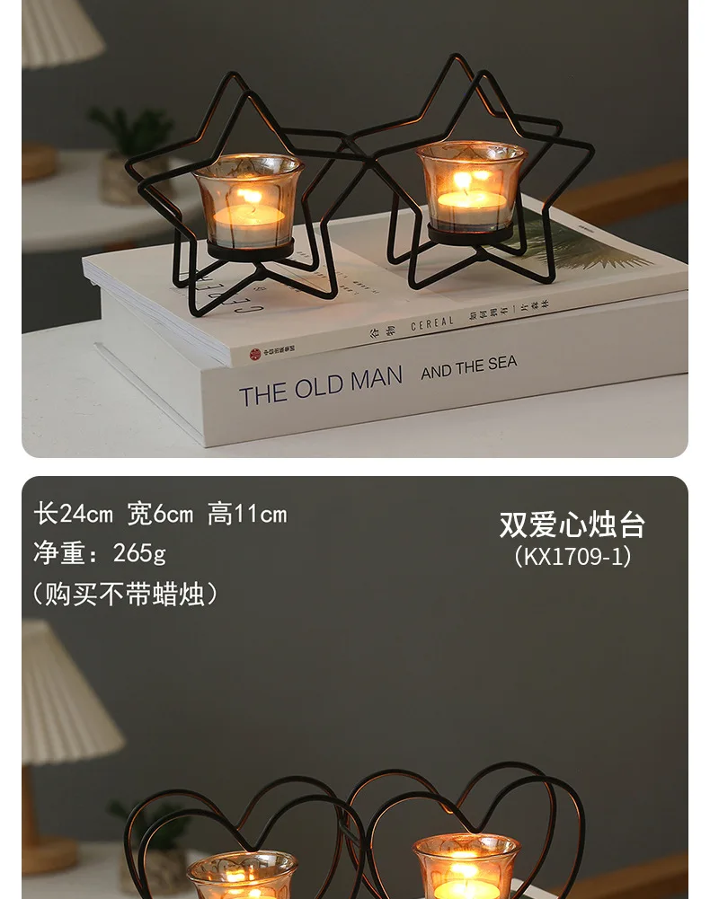 New Black Candle Holder Cups Home Decoration Candlestick Candlelight Dinner Supplies Iron Art 2Pcs Heart Candle Holder Ornaments 18 Undefined