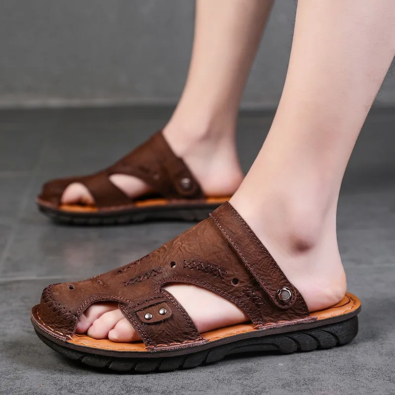 Genuine Leather Sandals for Men Summer Sandals Casual Shoes Breathable Men Sendel New Fashion Mens Beach Sandale Homme