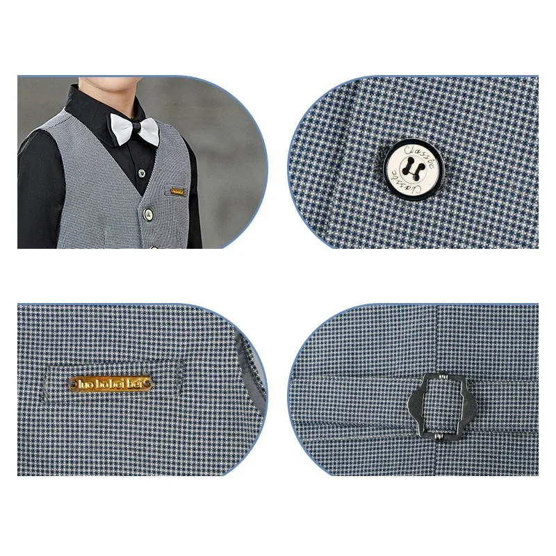 Gray Formal Baby Boy Suits Elegant Children School Uniform Gentleman New Year Kids Clothes Dresses Boy Wedding Outfits