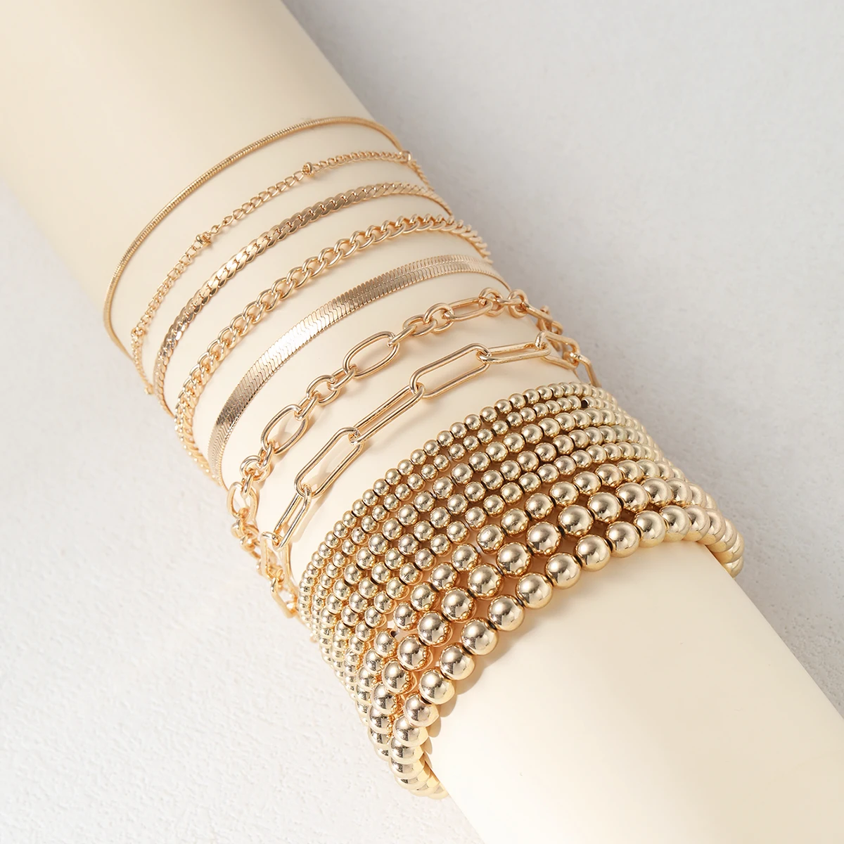 15Pcs Gold Color Bracelet Sets for Women Boho Retro Thick Twist Cuban Chain and Beads Bracelet Trendy Quality Jewelry Gifts New