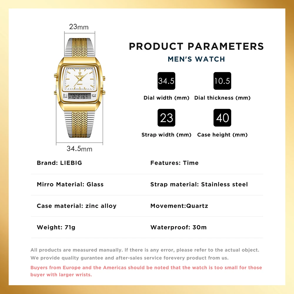 LIEBIG Luxury Digital Quartz Watches For Men Fashion Casual