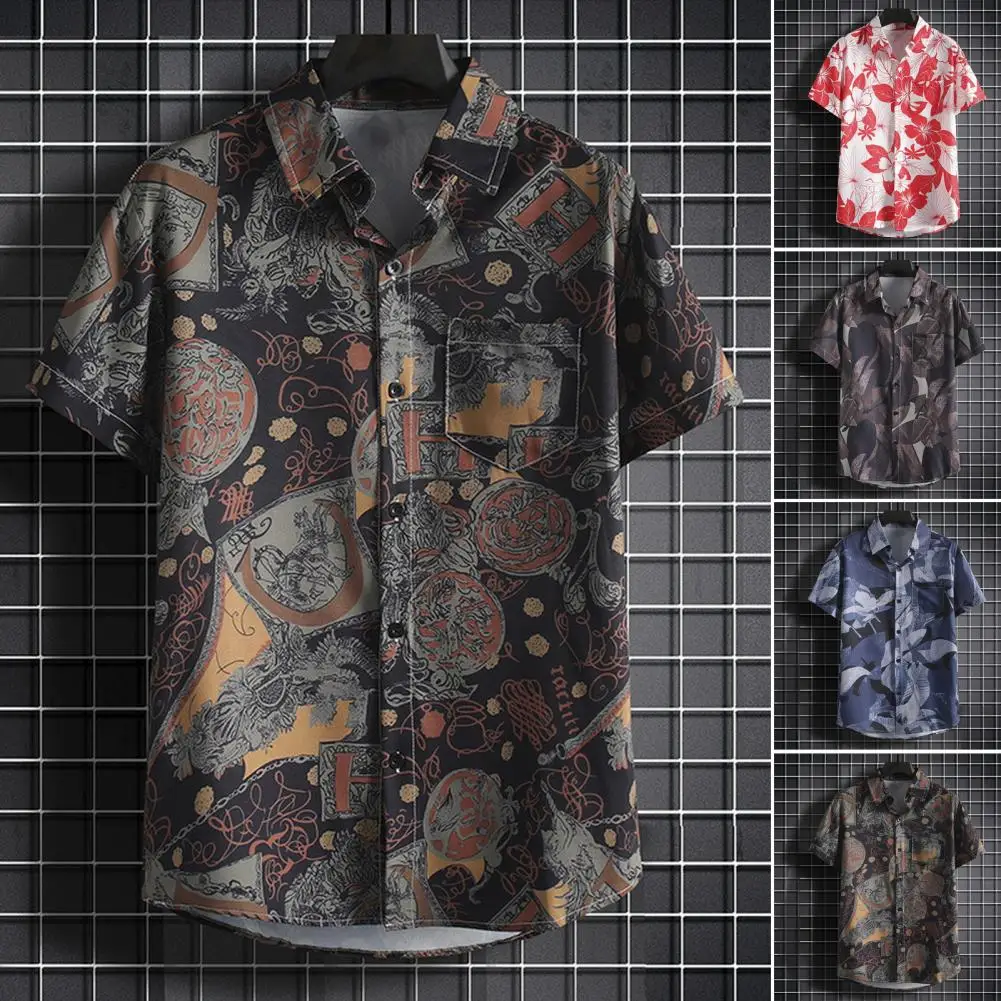 

Button-up Shirt Lightweight Shirt Tropical Style Men's Floral Print Shirt with Quick Dry Technology for Vacation Beach Top Loose