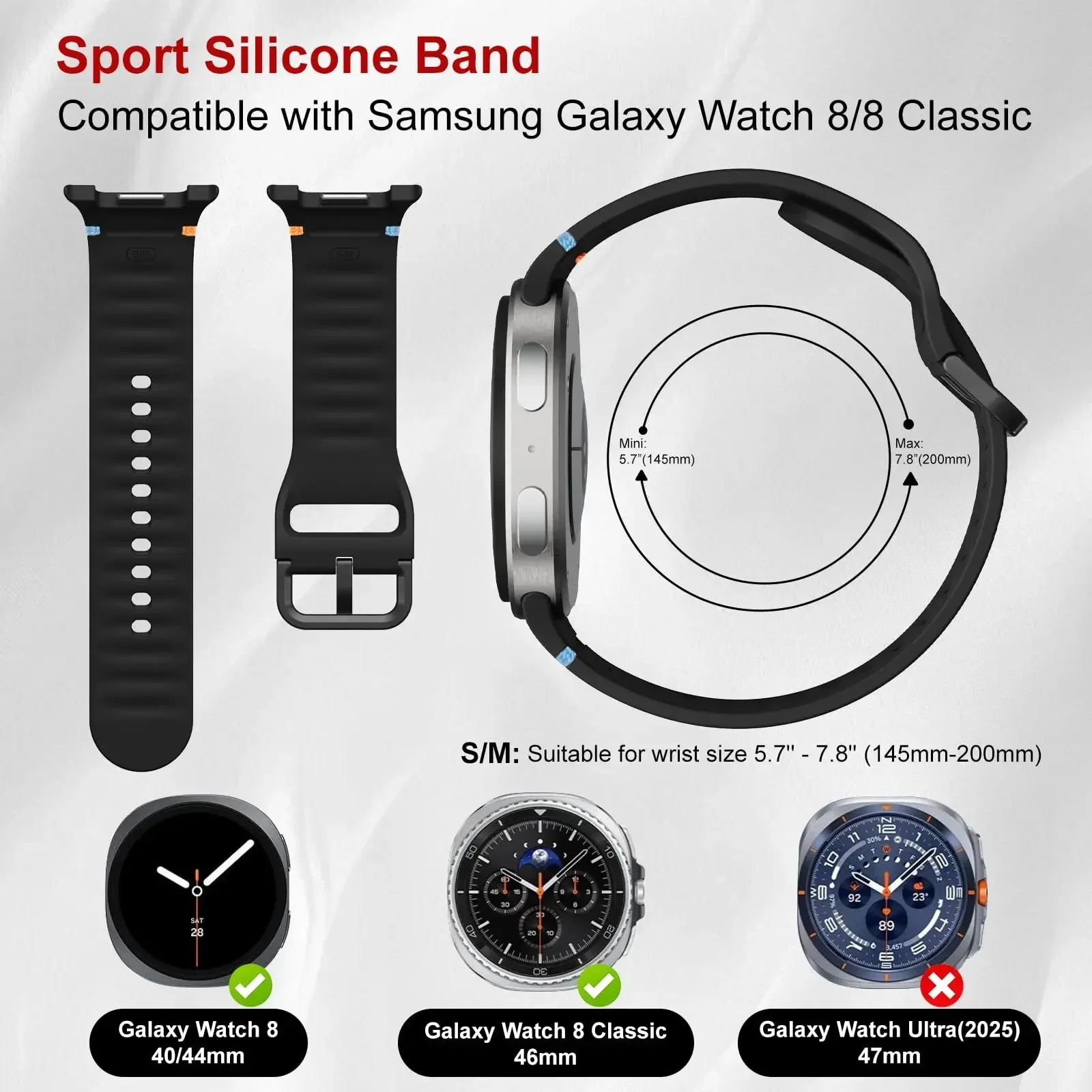 Silicone Bands for Smartwatch - No-Gap Rubber Bracelet Strap Accessories