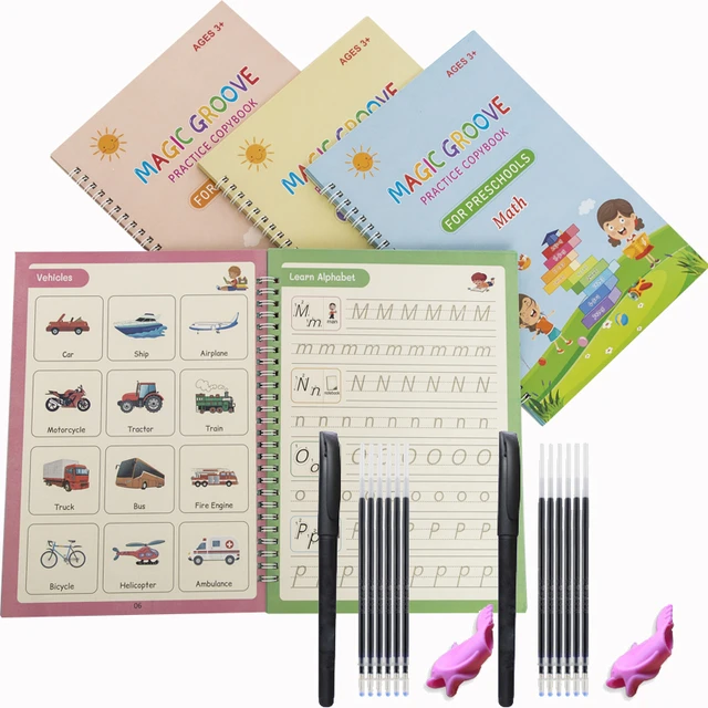  Reusable Grooved Handwriting Book for Kids Age 3-8, Magic  Calligraphy Copybook for Practice : Office Products