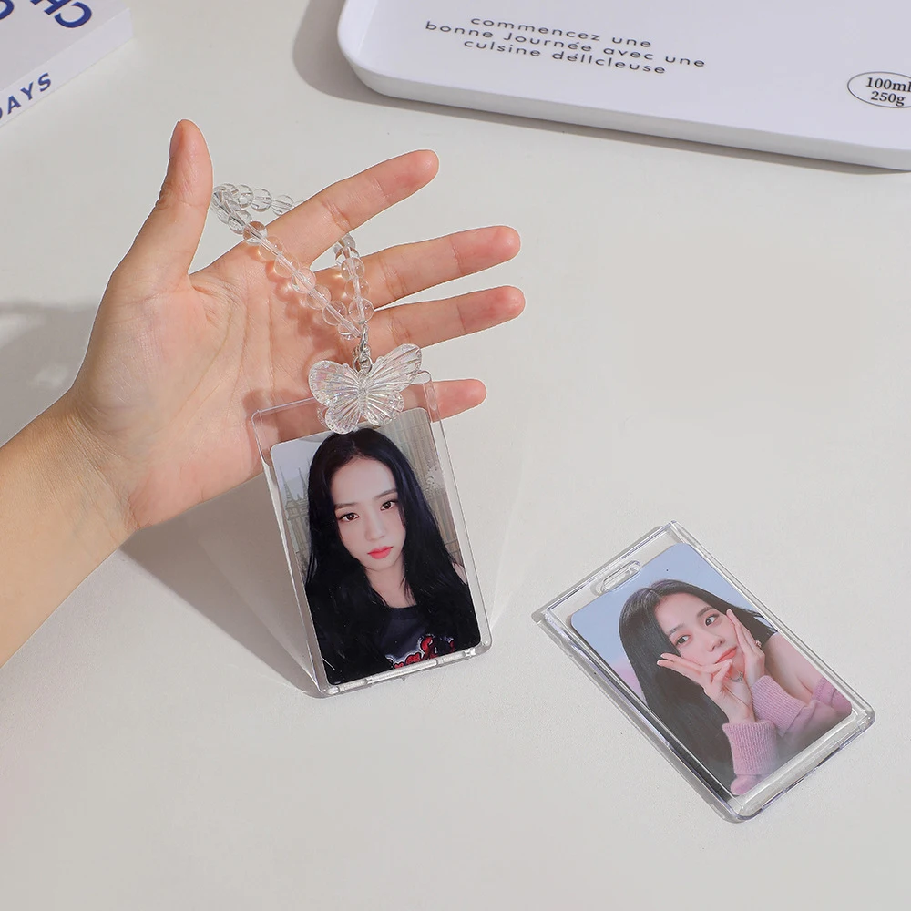 1Style 1Pcs/pack Crystal Butterfly Keychain Slipcover Transparent Acrylic Card Holder Double Side Small Card Bus Card ID Card 3