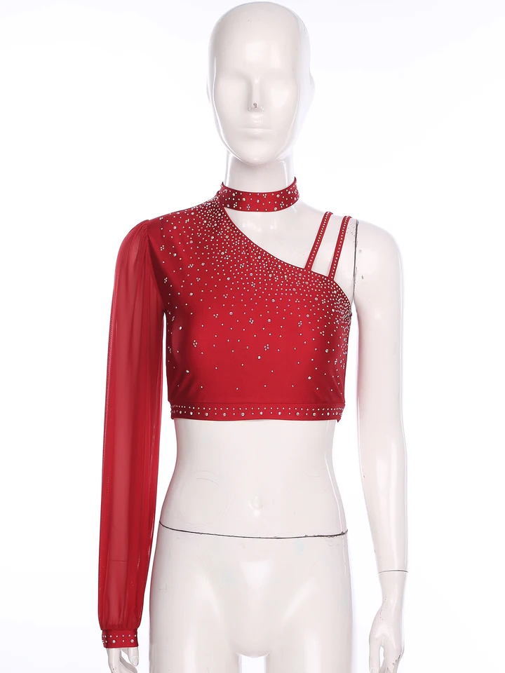 Damen Tanzoberteil Mit Strass - Einstuldiges Crop Top Für Lyrical Dance