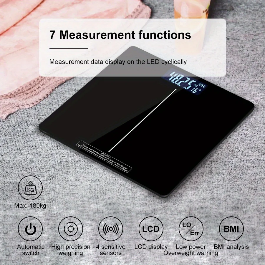 1PC Digital Bathroom Scale, Highly Accurate Body Weight Scale With Lighted LED Display, Round Corner Design Weight Scale 3