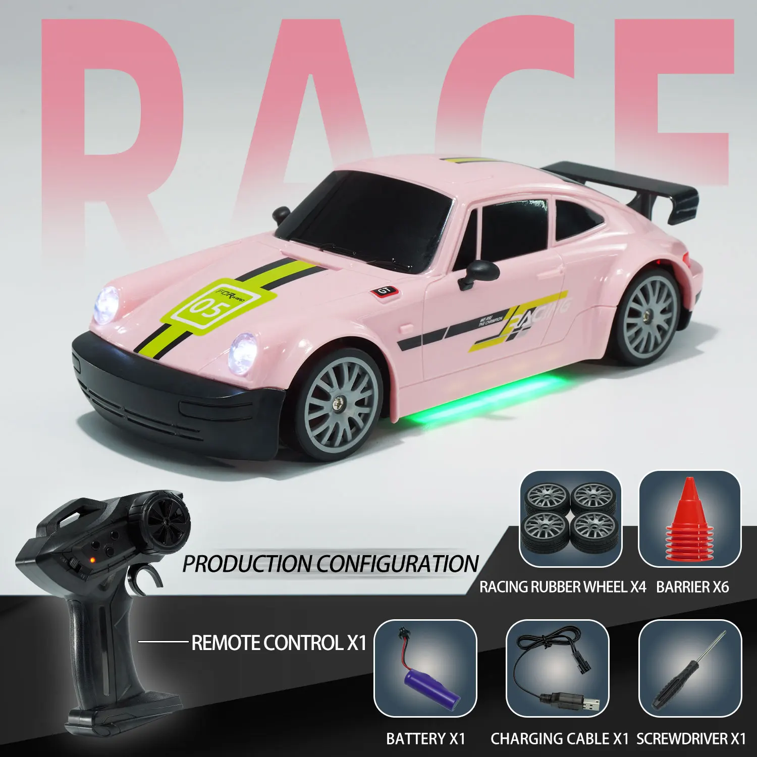 RC Drift Car 1/20 4WD 2.4G Remote Control Car with Light High Speed Four Wheel Drive Radio Controlled Mini Racing Car Model Gift