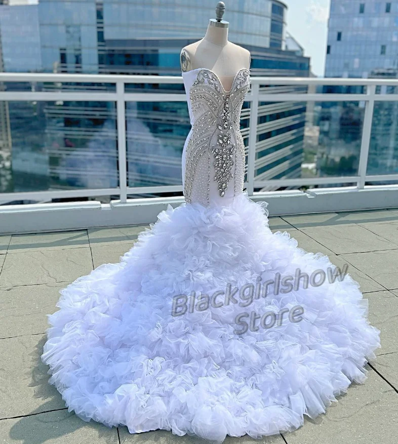 

Sparkling Lace White Long Prom Dress 2024 Luxurious Crystal Rhinestone Black Teen Birthday Queen Sheath Dresses
