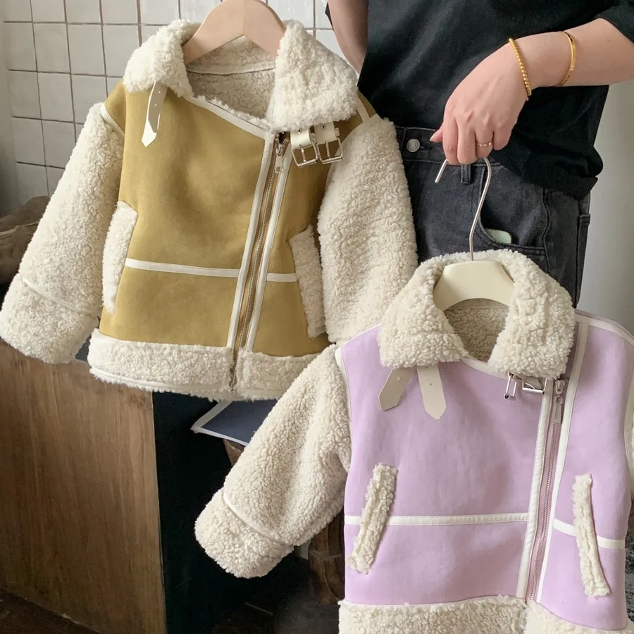 

2023 Autumn and Winter Girls' Thickened Coat Baby Korean Winter Velvet Padded Sweater Coat