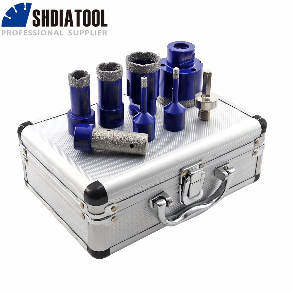 SHDIATOOL 1set/8pcs 6+6+20+25+35+50mm+20mm Finger Bit+Hex Adapter Vacuum Brazed Diamond Drill Core Bit M14 With Box Marble Tile