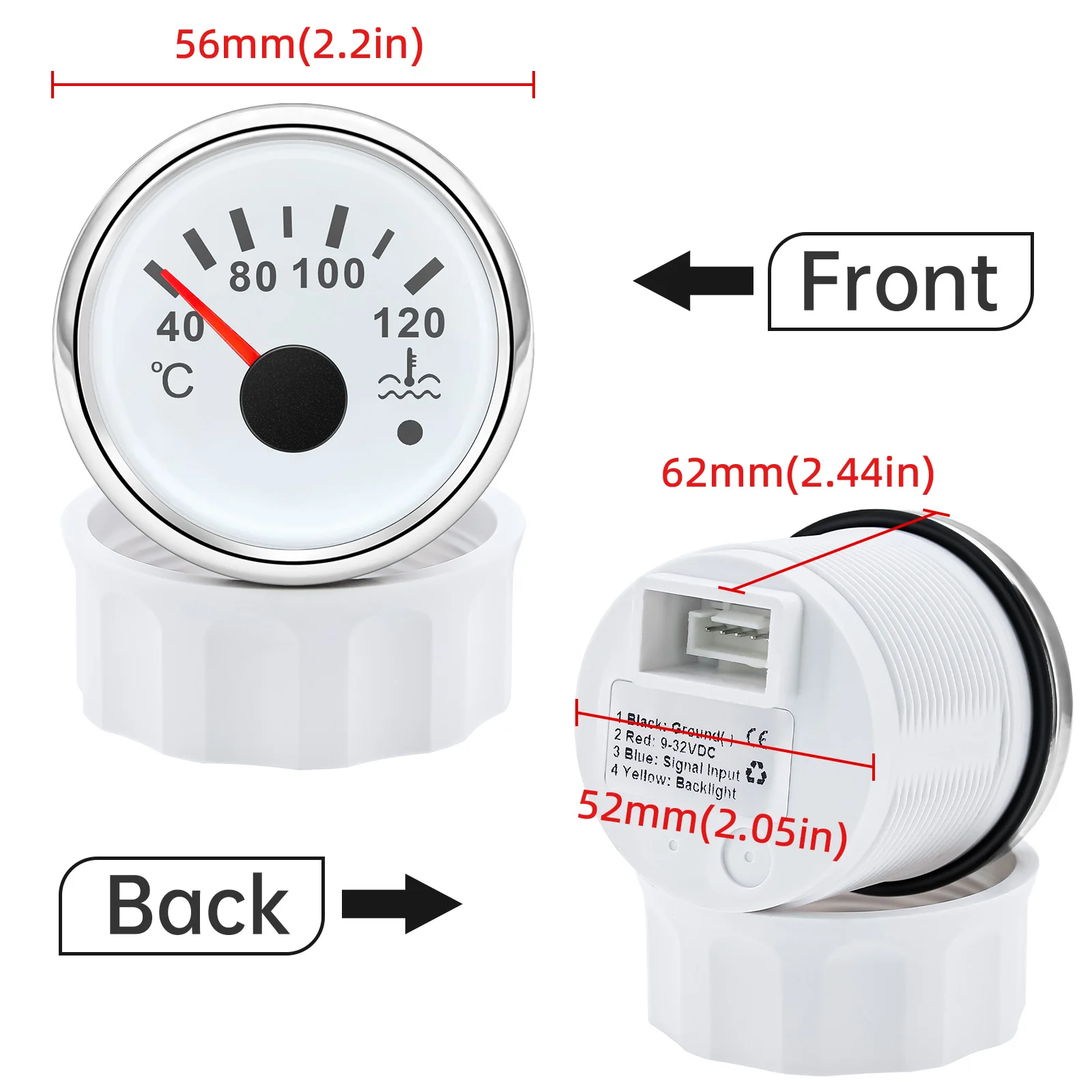 자동차 오토바이 포인터, 온도 계량기, 냉각수 온도 센서, 52mm 게이지, 10mm 센서, 섭씨 40-120 도