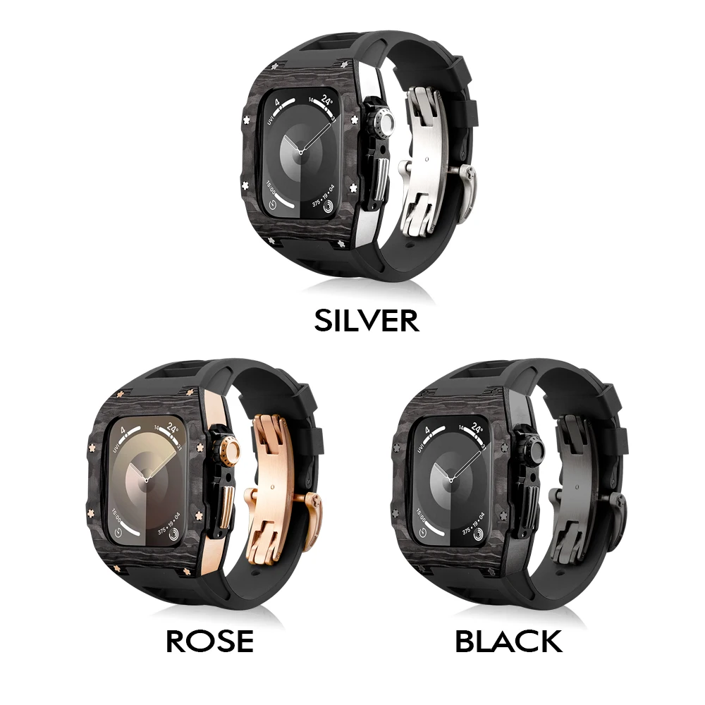 애플 워치용 탄소 섬유 케이스 수정 키트, 44mm, 45mm, 모드 키트 액세서리, 아이워치 SE 9, 8, 7, 6, 5, 4 실버 애플워치보호케이스