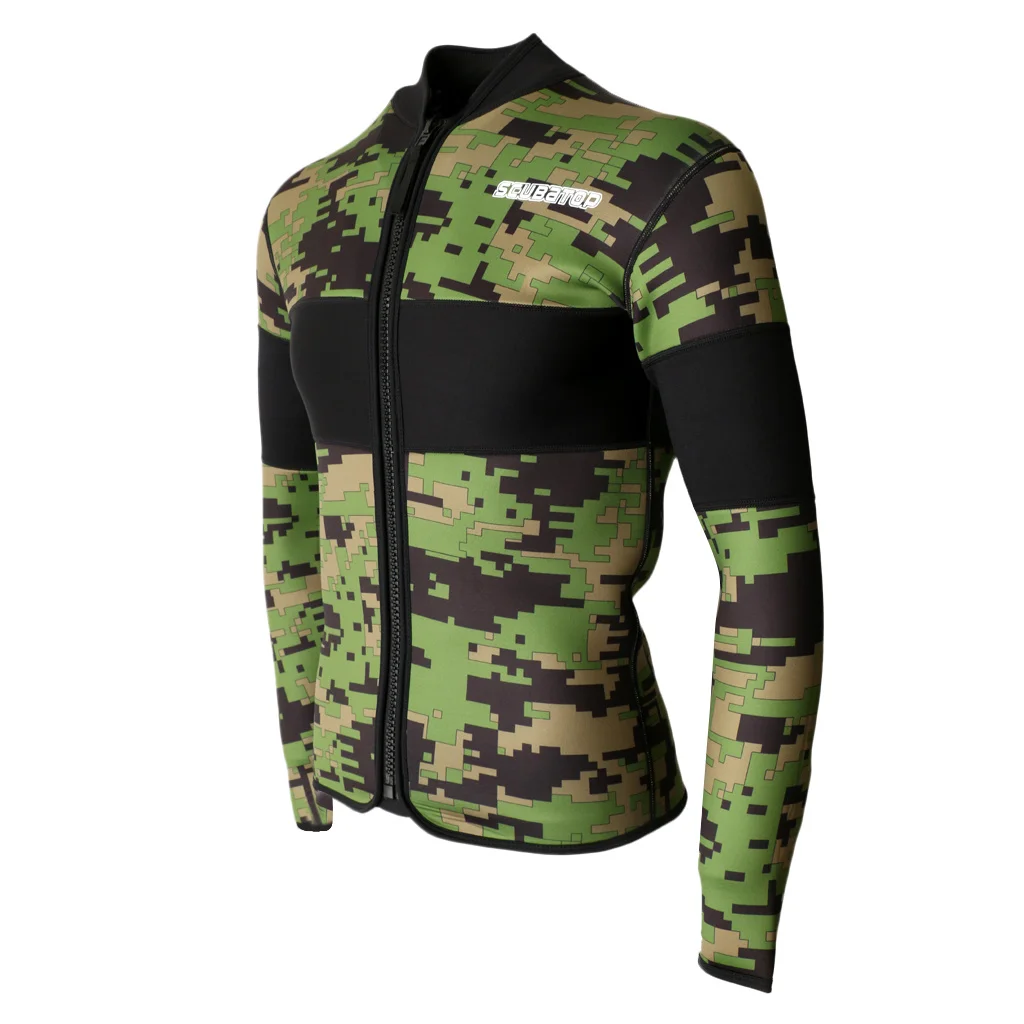 2.5mm Neoprene Green Camo Scuba Diving Wetsuit Top Snorkeling Surfing Winter Swimming Kayak Jetski Warm Thermal Jacket S-XXL