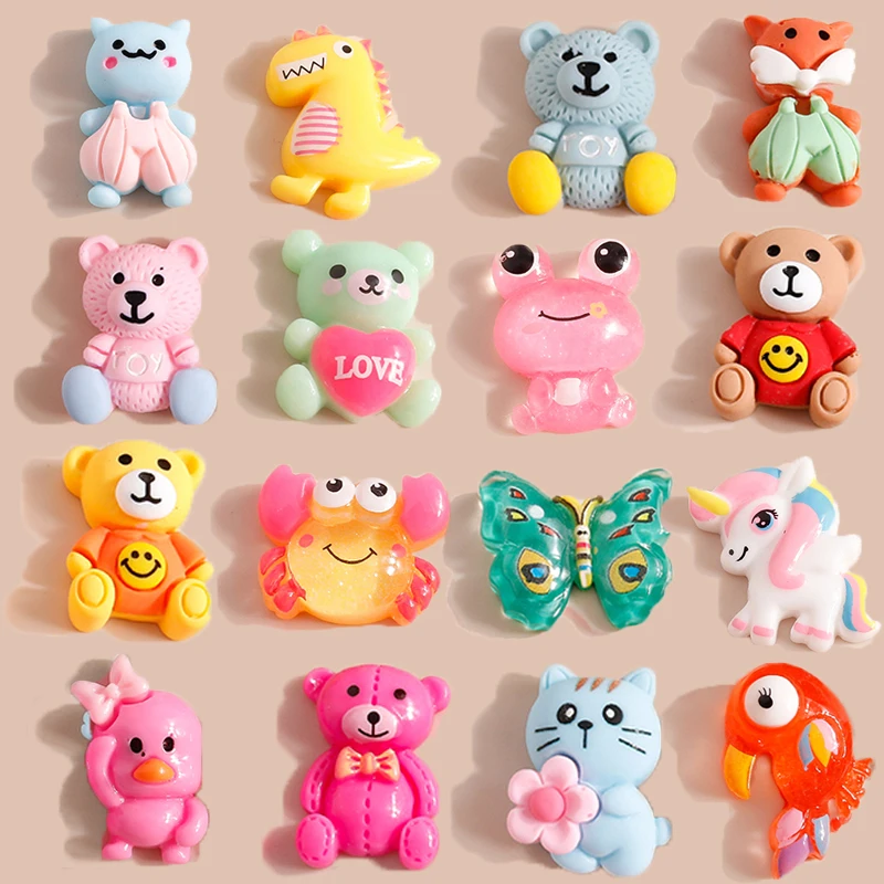 단색 귀여운 곰 새 유니콘 매력 송진 플랫백 카보숑 액세서리 장식, 네일 아트용, 헤어 보우 전화 케이스, 10 개 믹스