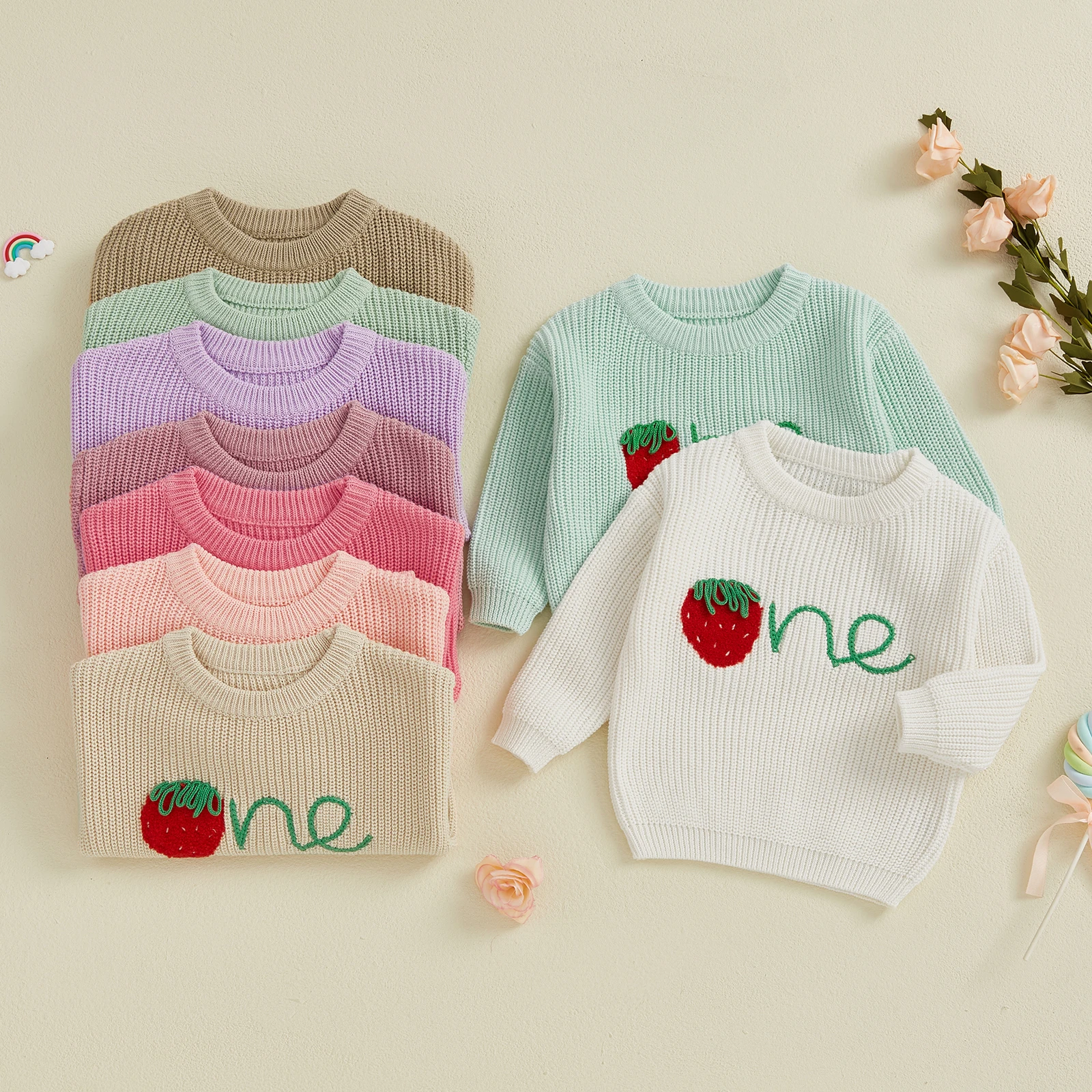 Citgeett Spring Infant Baby Girl Birthday Sweaters Long Sleeve Strawberry Embroidery Knit Pullover Tops Clothes