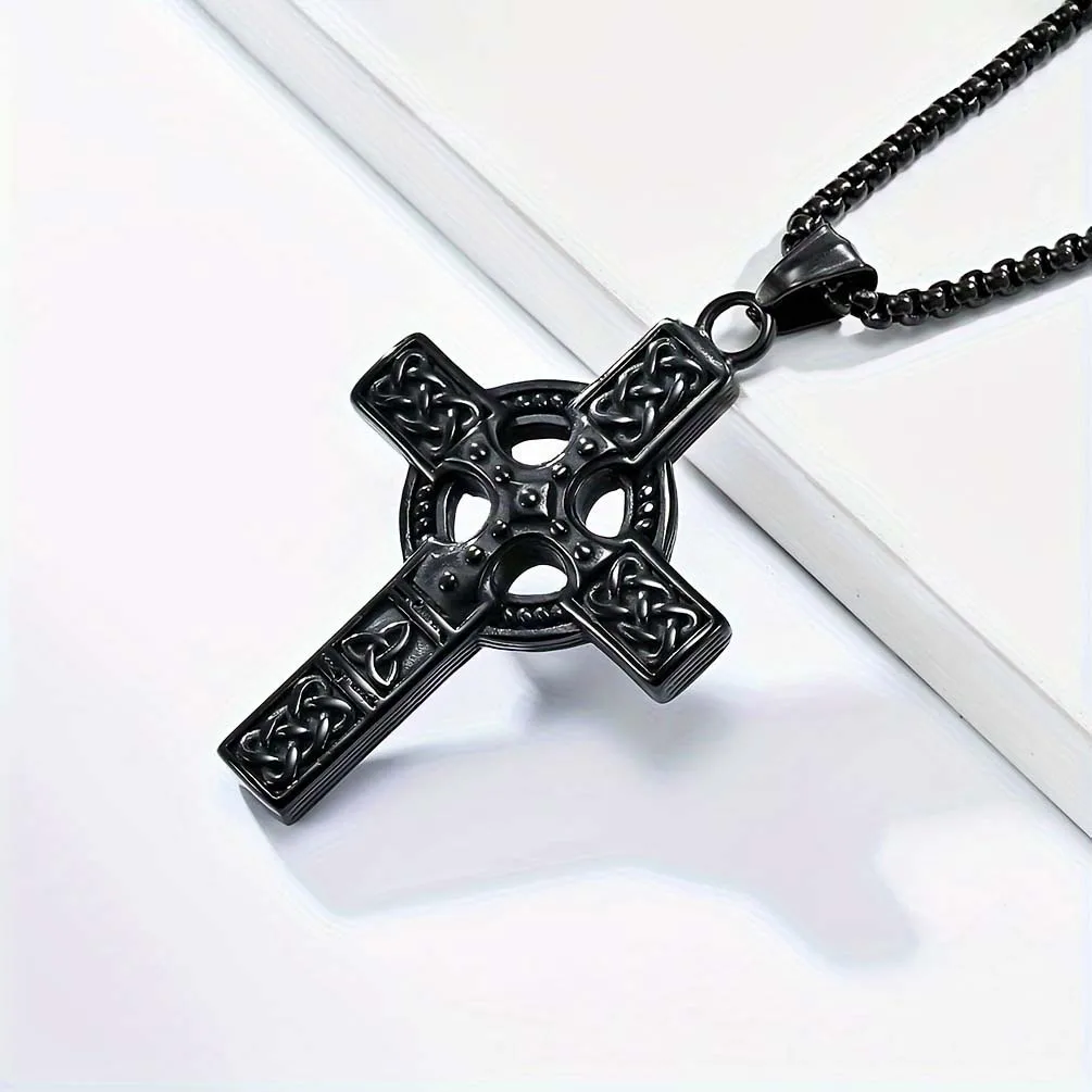 Collier Homme Mittelalterliche Edelstahl Mann Halskette Männliche Keltische Kreuz Halskette für Männer Viking Zubehör Kragen Hombre – Detail 3