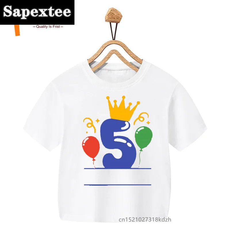 Girls' Summer White T-Shirt with Floral Balloon Print - Kawaii Birthday Design
