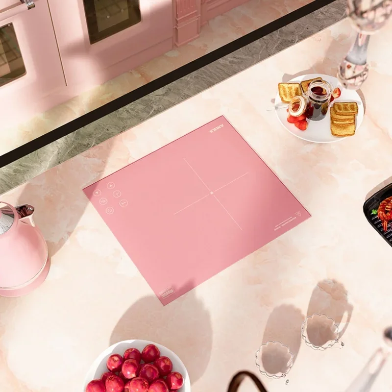 Amka Built-in Induction Cooker 220V 2200W Microcrystalline Tempered Panel Induction Cooktop Pink Touch Control Built-in Hob
