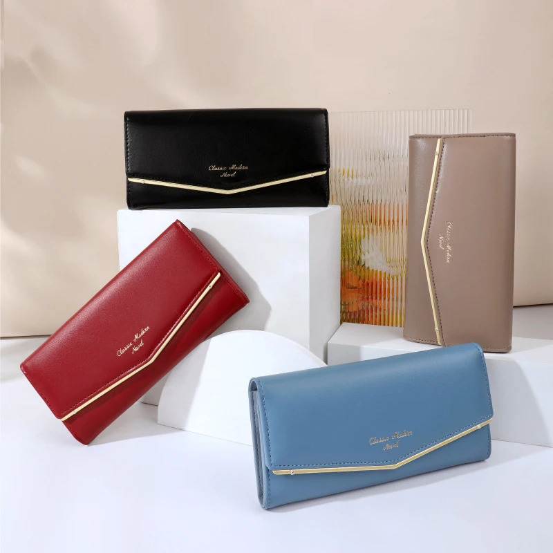 

2022 Women Long Envelope Wallet Money Clip Multifunctional Lady Coin Purse Female Leather Zipper Wallets Clutch Cartera