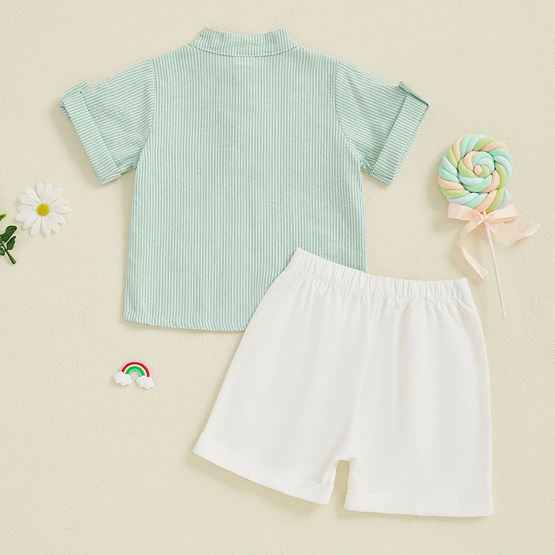 Set Estivo 2 Pezzi Per Bambino: Camicia A Maniche Corte Con Colletto A Righe E Pantaloncini Abbinati, Cotone Morbido, Vestito Per Bambini 6 Mesi – 4 Anni