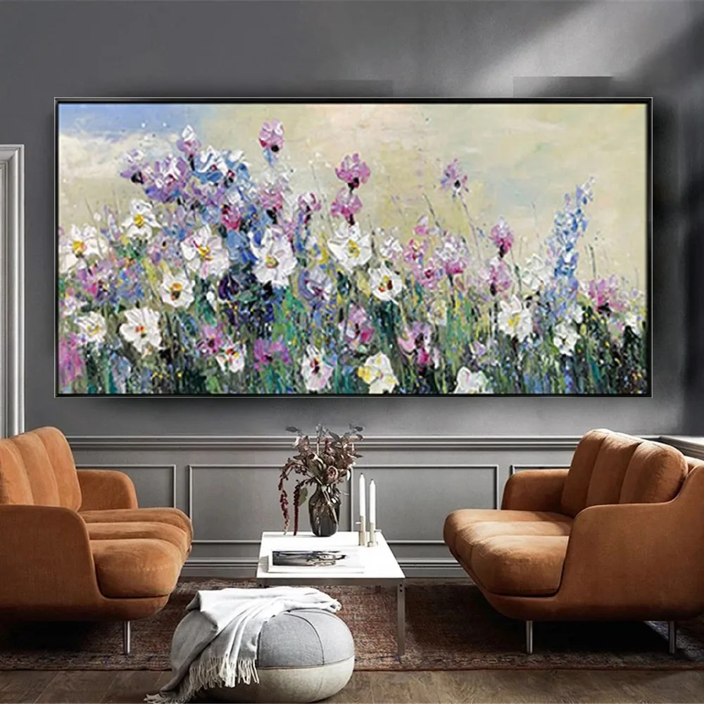 

Modern Hand-Painted Abstract Flowers Oil Painting Scenery Garden Wall Art Pictures On Canvas Poster Decor Living Room Exhibits