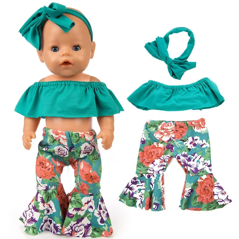 Doll Clothes for 43cm Born Baby Doll Clothes One Shoulder Bell Bottom Pants Wide Leg Trousers for 18" Girl Fashion