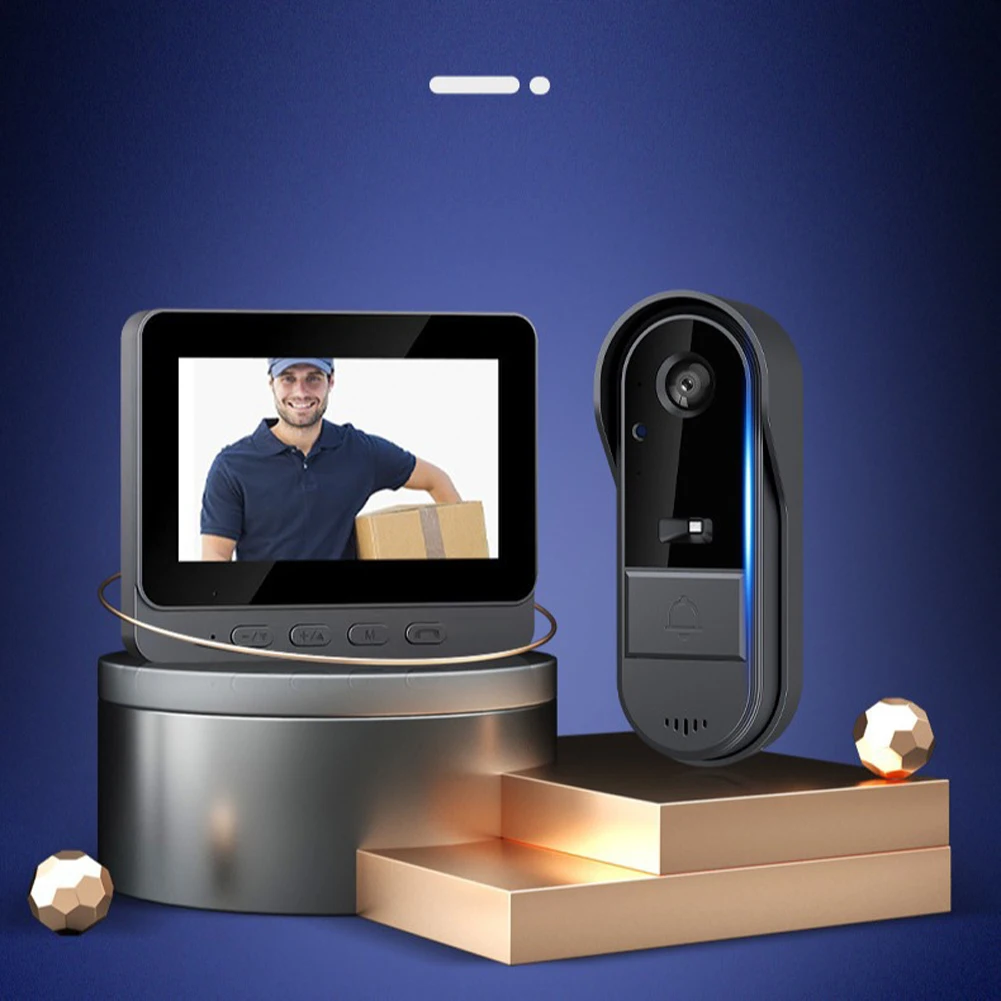 2.4G WiFi 무선 비디오 초인종 IR 야간 투시 스마트 도어벨 4.3인치 IPS 스크린 비디오 인터콤 도어 카메라 (가정 안전용)