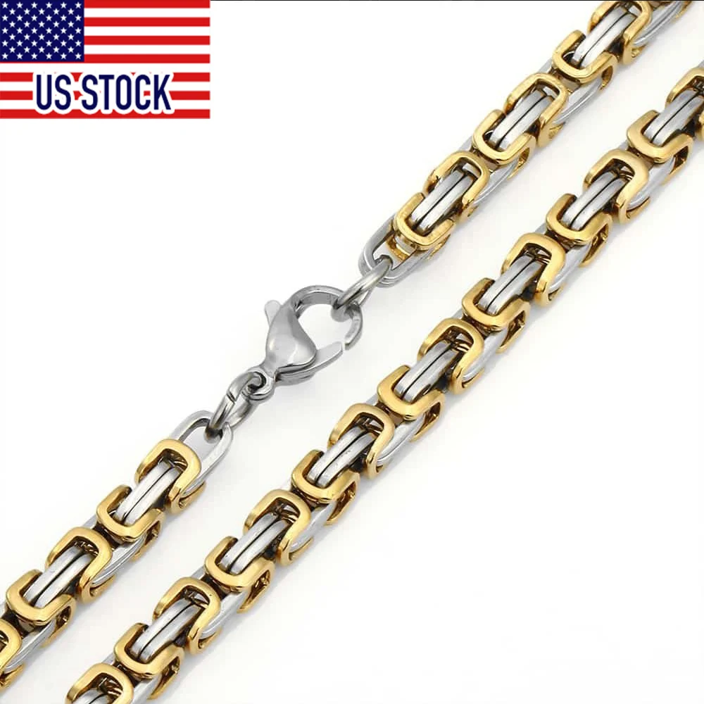 

Davieslee 5mm Mens Gold Silver Color Byzantine Box Necklace Stainless Steel Chain Length DIY Dropshipping 18-36inch DKN50
