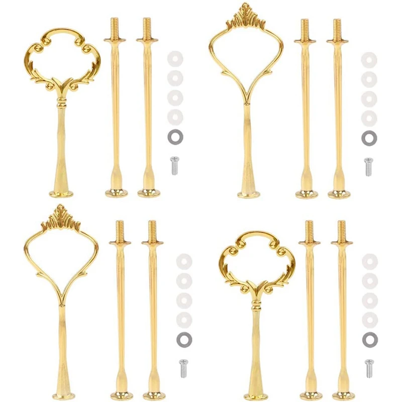 4 Set Of 3 Tier Cake Plate Stand Handle Hardware, 2 Styles Tiered