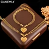 GANEMLY 316L Stainless Steel Metal Heart Love Charm Necklace Bracelets Waterproof Jewelry Set Metalic Chain For Women Lady Gift