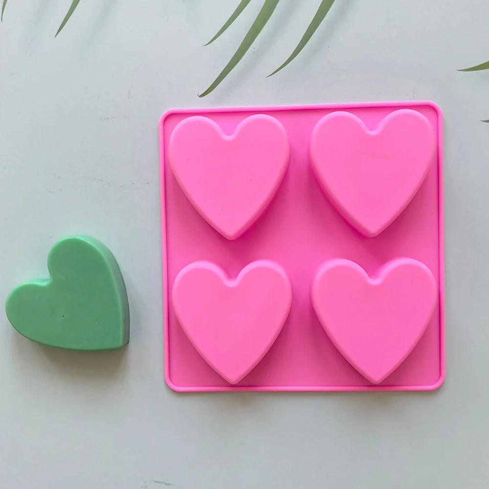 2pcs 4-cavity heart shaped silicone handmade soap mold DIY chocolate cake baking tray ice grid mold