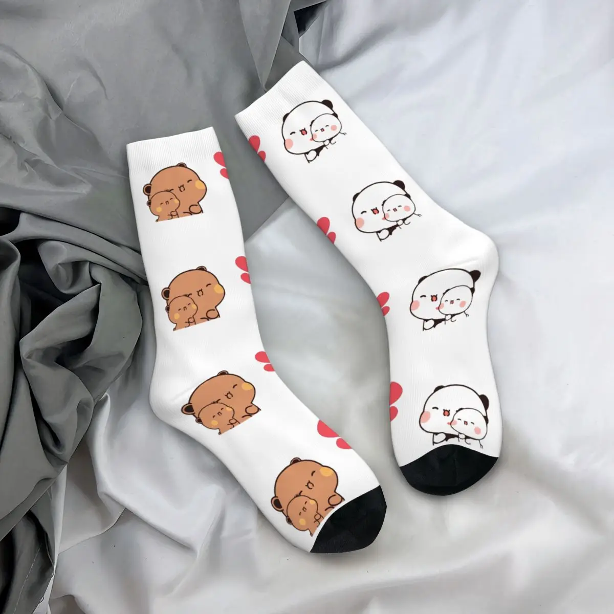 

Retro Panda And Brownie Bear Sports Socks Cute Mochi Peach Cat Polyester Crew Socks for Women Men Non-slip