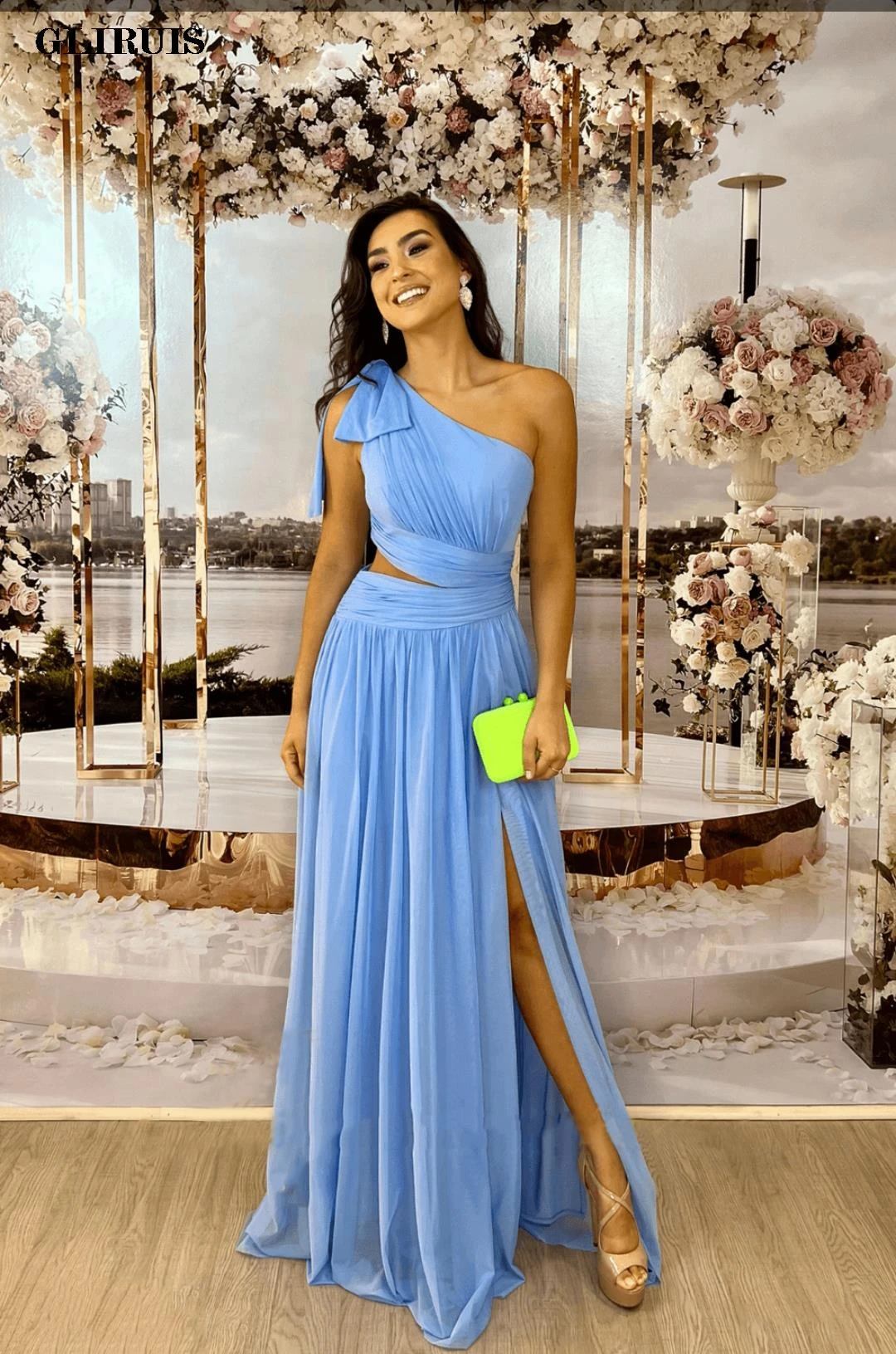 Elegant One Shoulder Evening Dresses 2022 Chiffon High Split Long Chiffon Slit فساتين السهرة Party Formal Party Dress for Women lavender prom dresses
