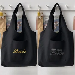 Casual Fashion Black Shoulder Bag Woman Handbag Bridal Pattern Printed Tote Bag Soft Canvas Large Capacity Harajuku Commuter Bag