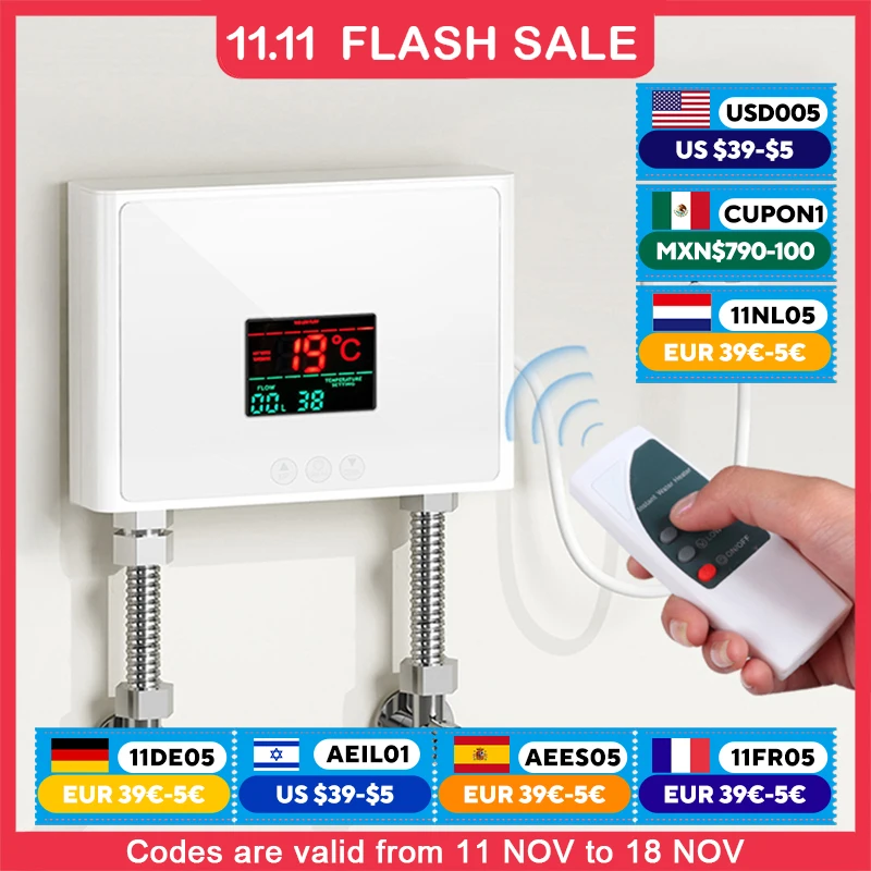 110V/220V Instant Water Heater 3000W/5500W Wall-Mounted Electric Heaters for Bathroom Hot Water Shower and Home Kitchen Heating electric water heater