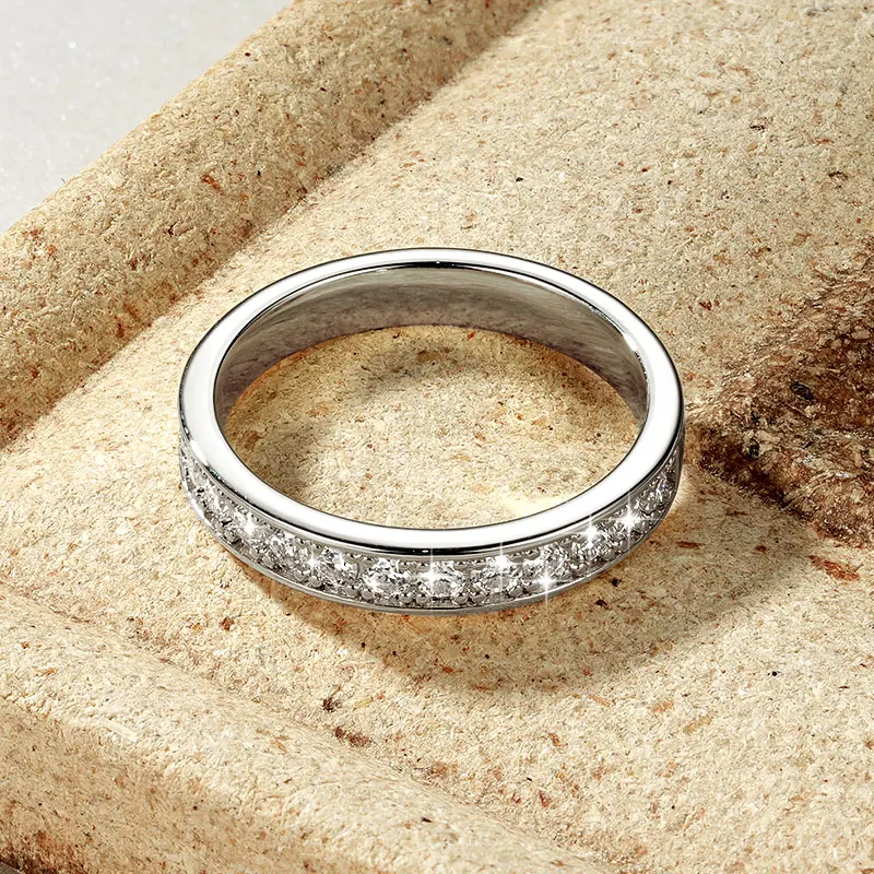 Rrjzz Certified Lab Created Imitation Diamond Half Eternity Wedding Ring for Women 2MM 0.39CTTW D Color Moissanite Ring Jewelry